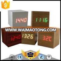 USB/AAA Powered Cube LED Digital Alarm Clock Square Modern Wood Clock Thermometer Temp Date Display Calendars Desk Table Clock